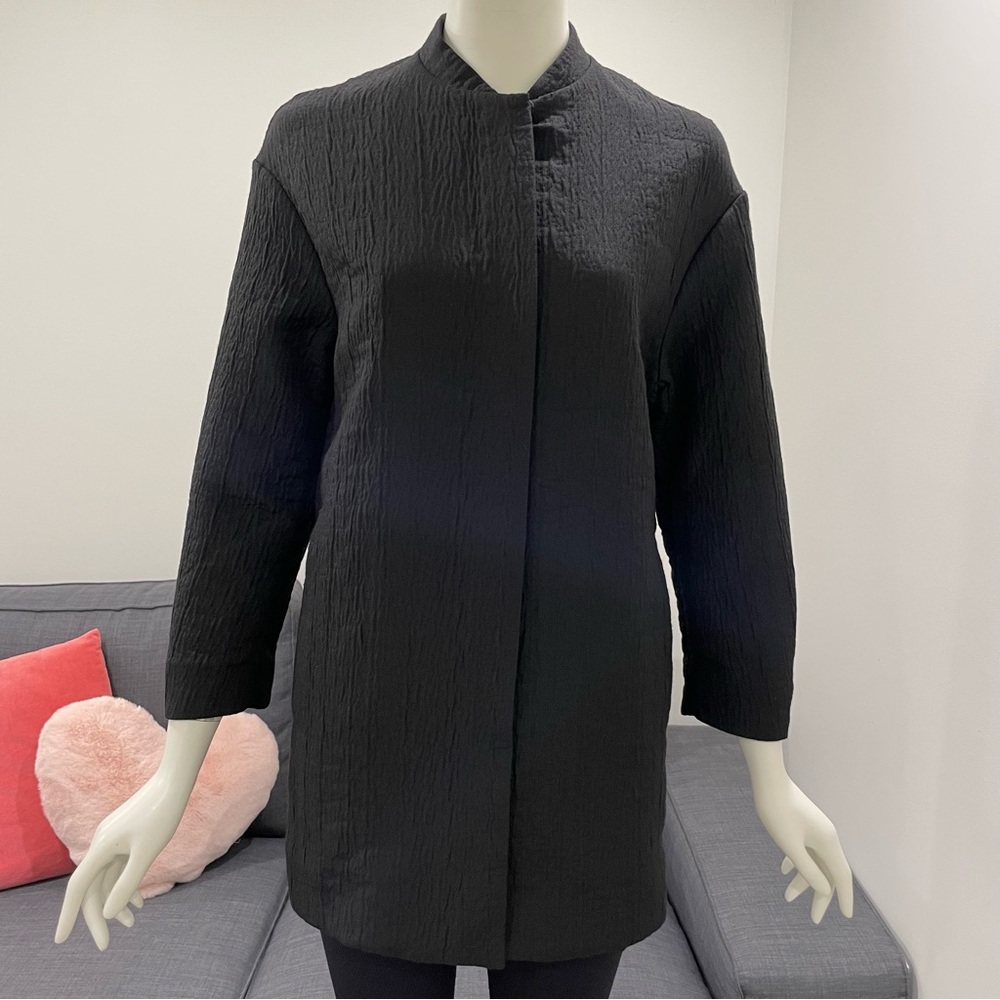 COS Black Textured Unlined Lightweight Coat with Full Zipper and Pockets Size 2